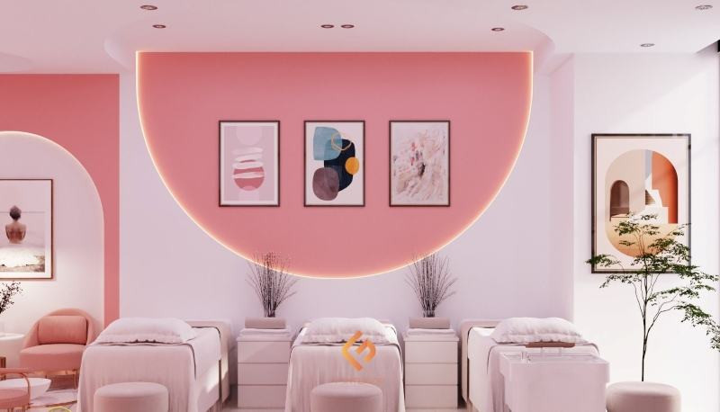 Phòng spa màu hồng và trắng đẹp, mang lại sự thư giãn