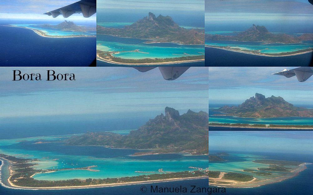 Quang cảnh đảo Bora Bora và đầm phá xanh ngọc từ máy bay, dẫn lối đến Hilton Bora Bora Nui Resort &amp; Spa
