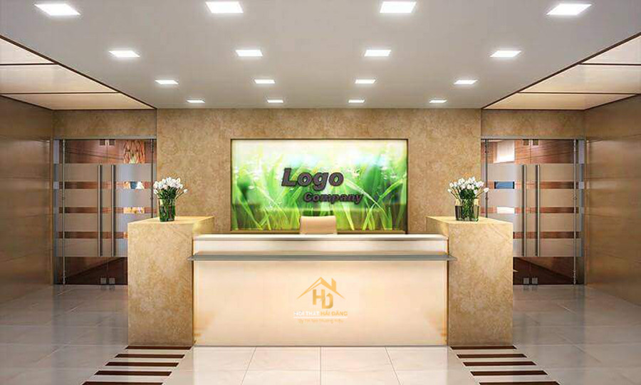 Quầy lễ tân spa đẹp với mặt kính cường lực, thiết kế trong suốt, sang trọng.