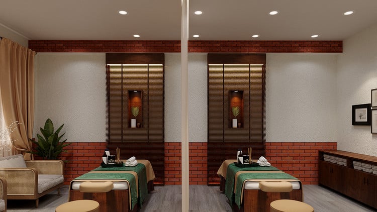 Không gian spa dưỡng sinh với thiết kế tối giản, sạch sẽ, tạo ấn tượng dễ chịu cho khách hàng.