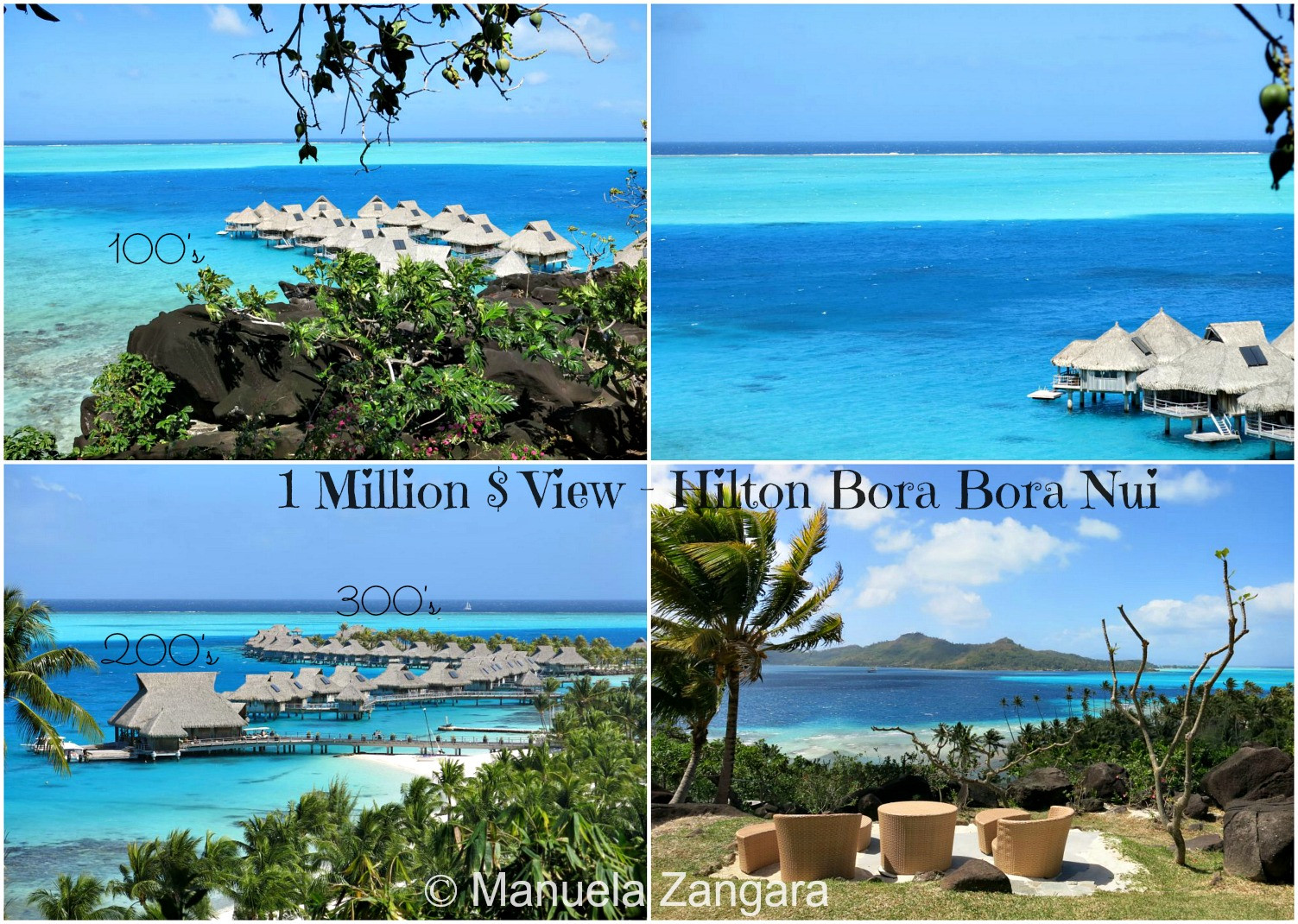 Tầm nhìn triệu đô từ spa Hilton Bora Bora Nui Resort &amp; Spa, bao quát núi Otemanu và đầm phá