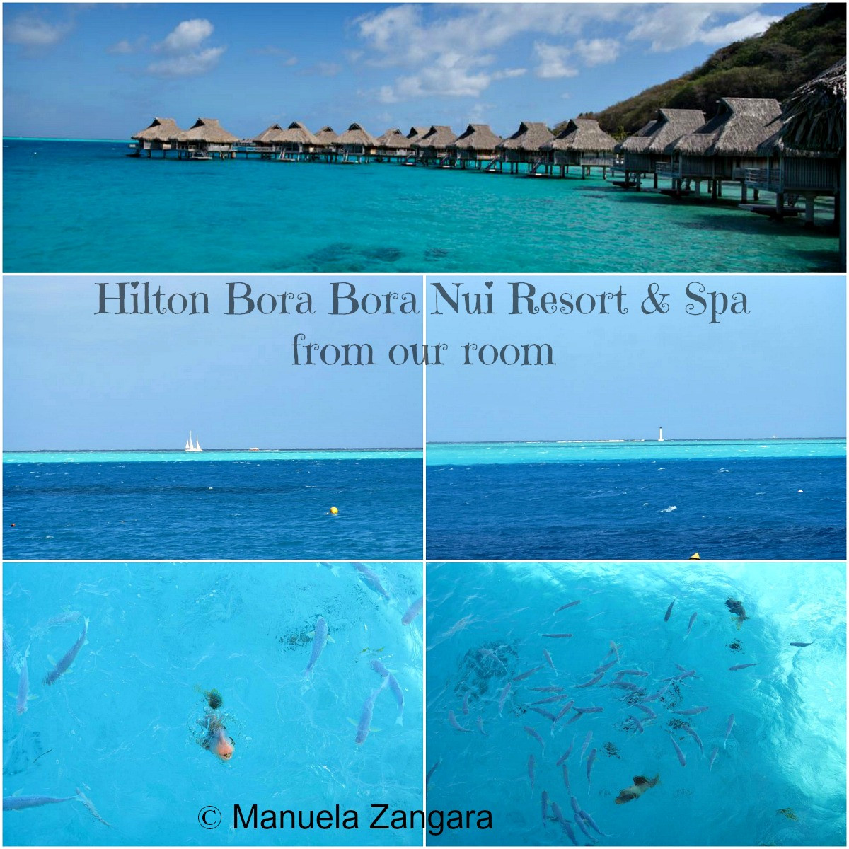 Tầm nhìn tuyệt đẹp ra đầm phá từ biệt thự trên mặt nước tại Hilton Bora Bora Nui Resort &amp; Spa