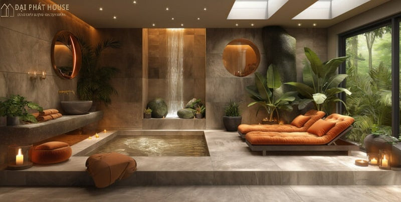Thiết kế spa hiện đại với không gian mở và nội thất tối giản