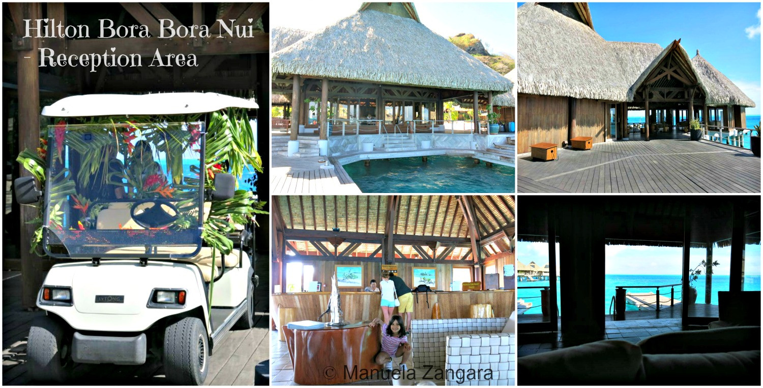 Tiếp tân Hilton Bora Bora Nui Resort &amp; Spa với kiến trúc mở, hướng ra cảnh quan thiên nhiên