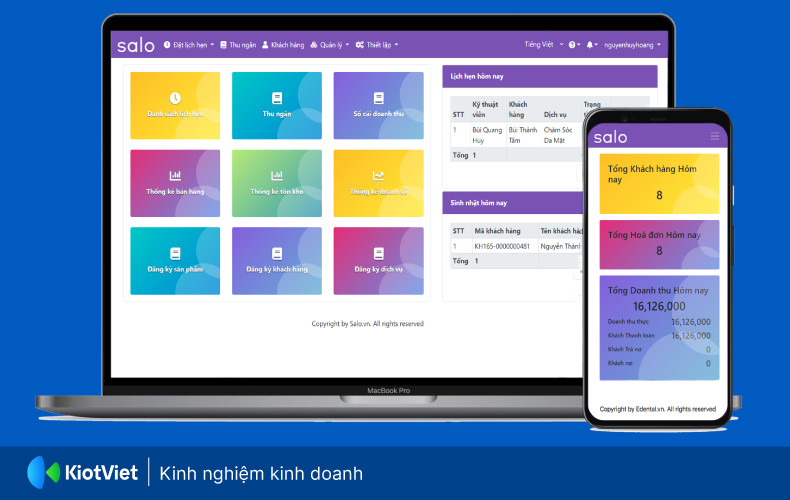 Ứng dụng Salo PM với các tính năng quản lý khách hàng, lịch hẹn và báo cáo tài chính cho spa.