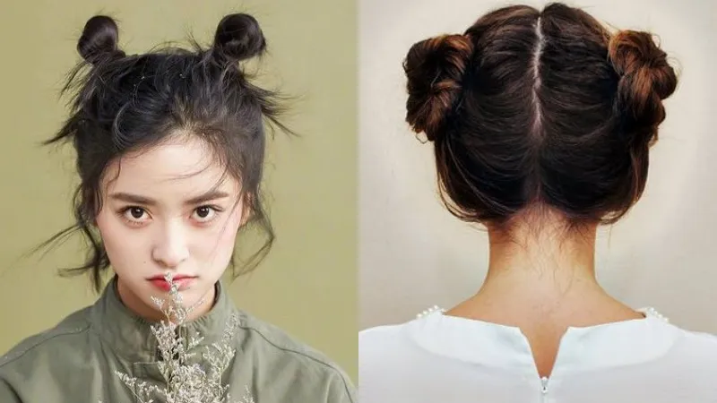 Cô gái với kiểu búi tóc củ tỏi 2 bên (Space Buns) cá tính