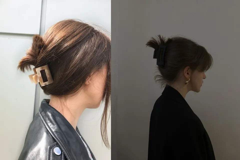 Người phụ nữ kẹp càng cua toàn bộ mái tóc dày và dài, thể hiện sự chắc chắn của kẹp lớn