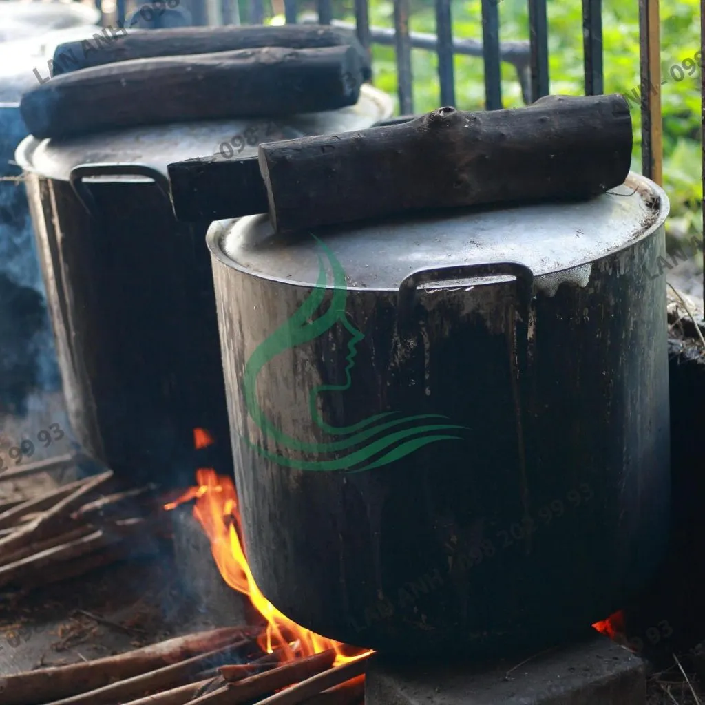 Quá trình cô đặc dầu gội thảo dược sau khi thêm tinh dầu Vỏ Bưởi và Gừng