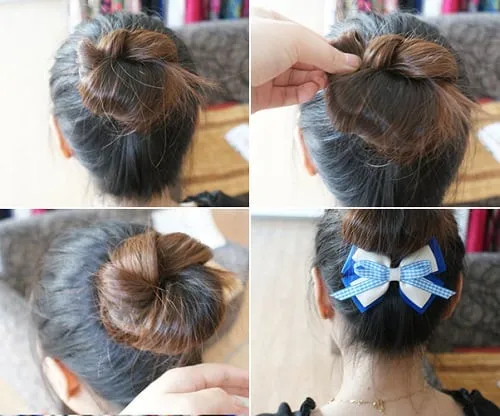 Xoắn đuôi tóc theo kỹ thuật búi tóc tròn kiểu vặn thừng