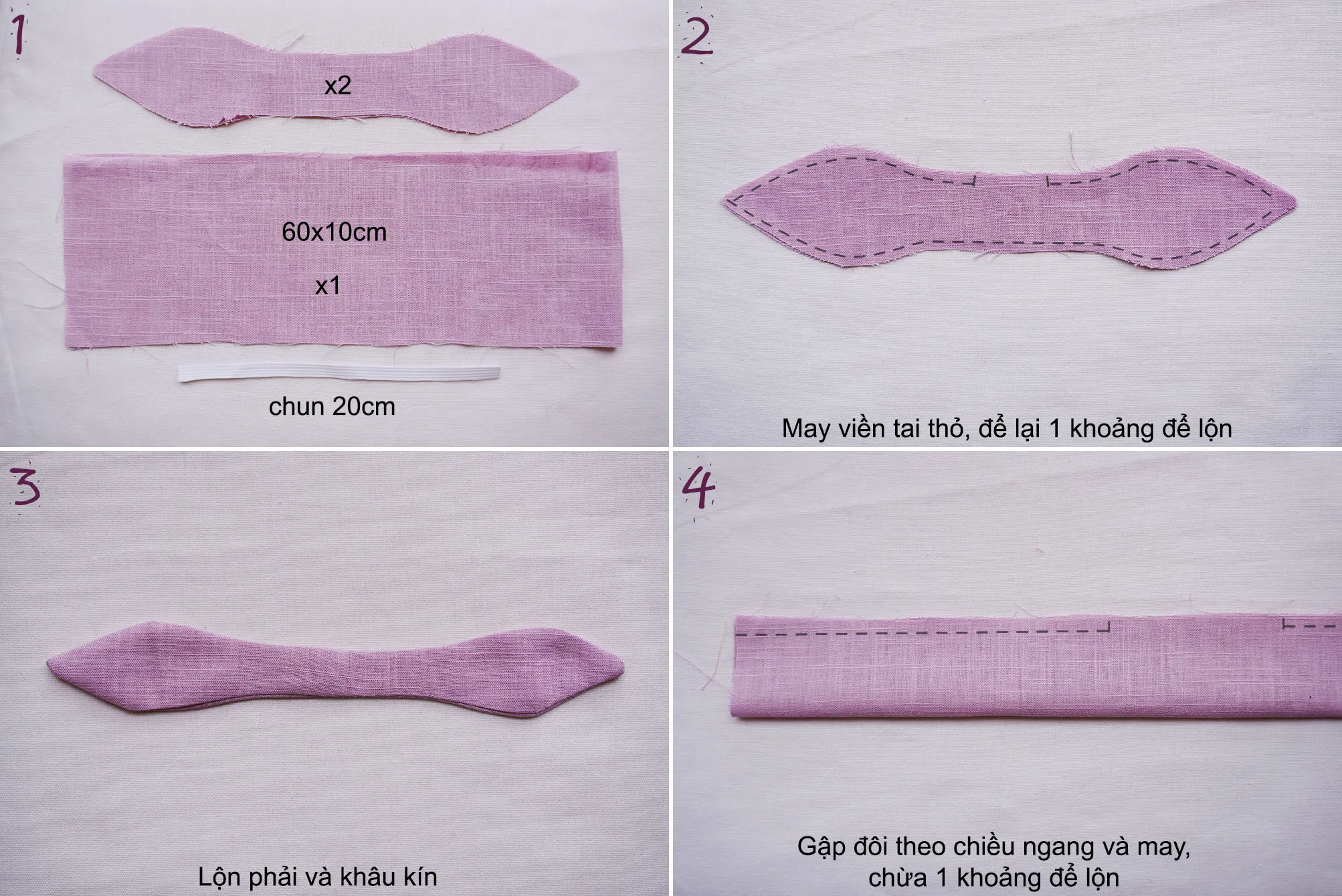 Hướng dẫn làm scrunchies tai thỏ, chi tiết mẫu cắt và ráp tai thỏ vào dây buộc tóc