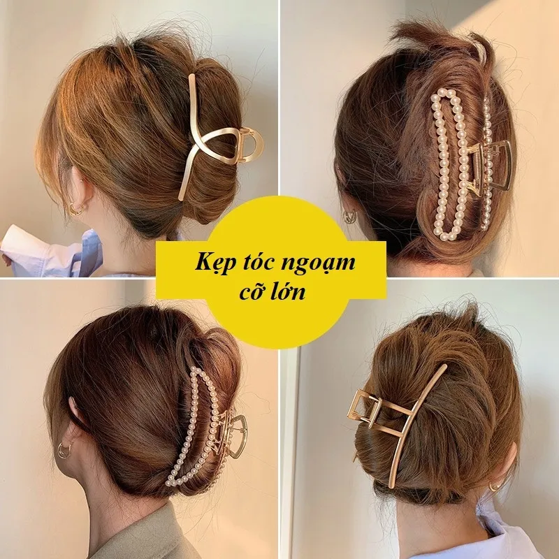 Người phụ nữ tạo kiểu tóc búi cao lỏng lẻo bằng kẹp càng cua cho tóc ngắn, tạo vẻ ngoài trẻ trung