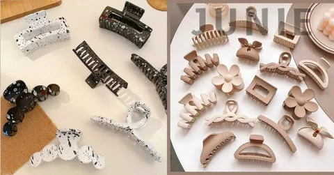Một bộ sưu tập kẹp tóc càng cua với thiết kế và màu sắc thời trang
