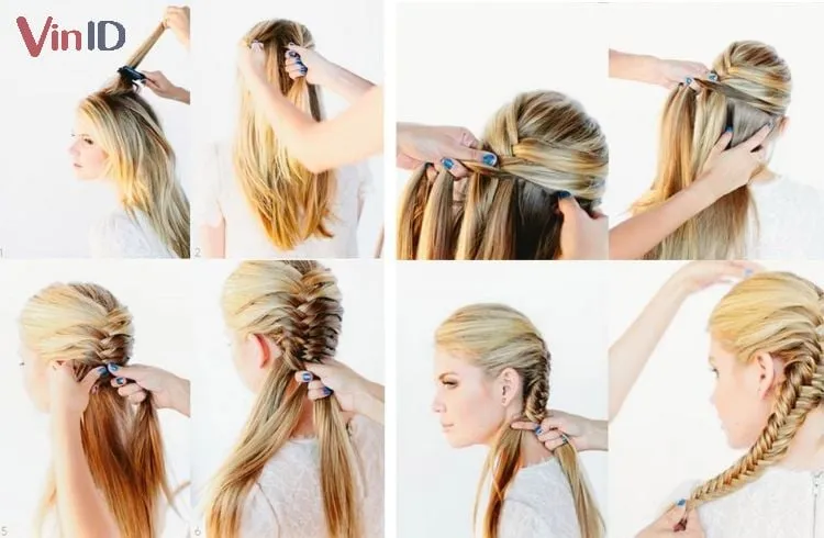 Đánh rối tóc và tết tóc dạng rết như bình thường cho đến khi tết hết tóc, tạo độ bồng bềnh