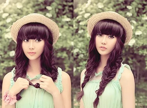 Tóc tết 2 bên Hàn Quốc uốn xoăn nhẹ nhàng tạo độ bồng bềnh nữ tính