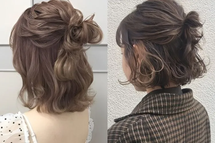 Tóc búi nửa đầu (half-up bun), giữ độ dài tóc tự nhiên, cách búi tóc đẹp nhất mang lại vẻ nữ tính