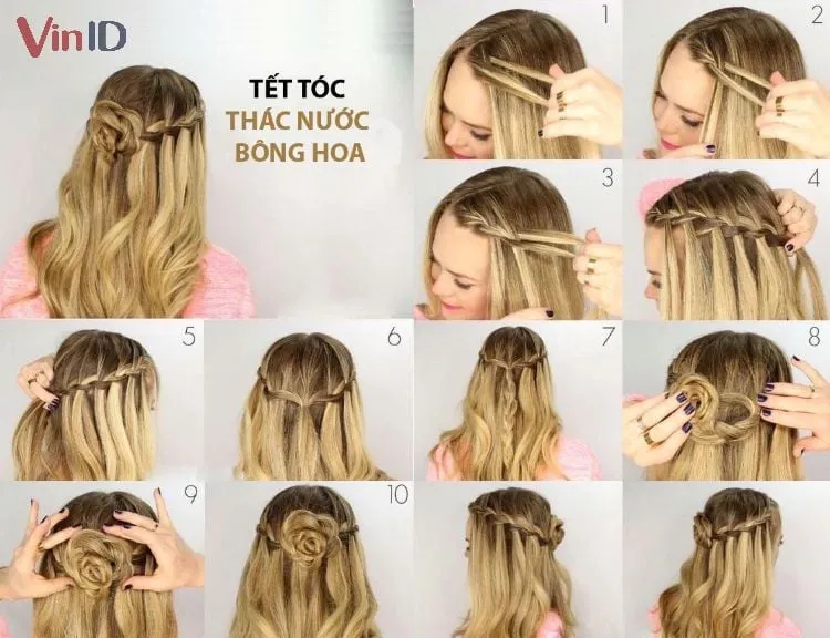 Tết tóc thác nước tạo kiểu tóc đẹp duyên dáng