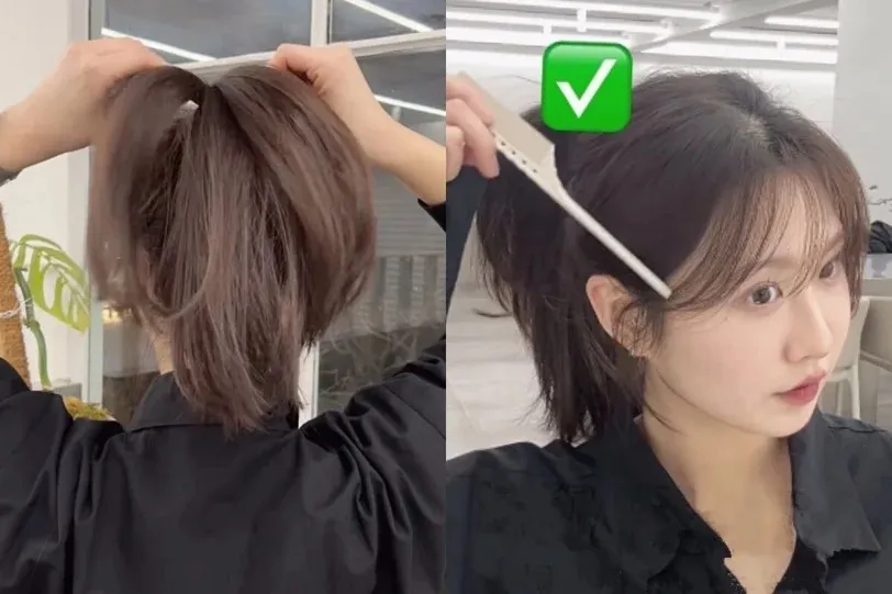 Kỹ thuật luồn khối tóc nền vào đuôi ngựa chính giúp tăng độ phồng tự nhiên