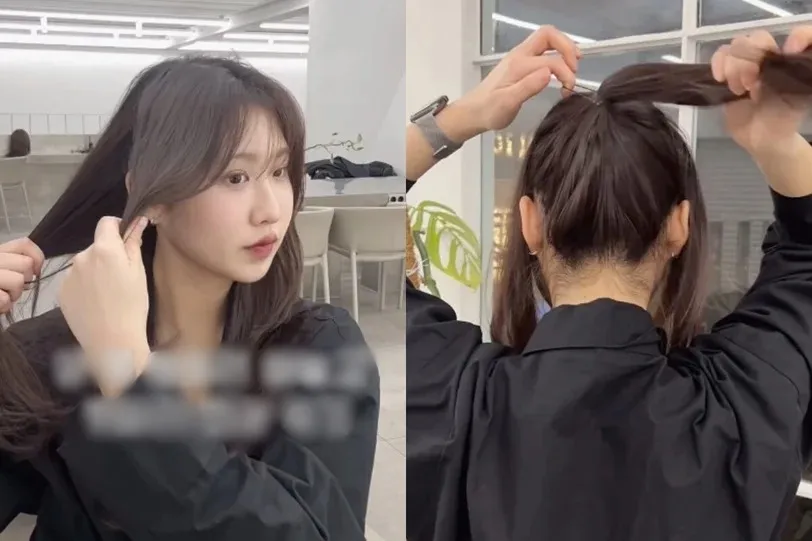 Phân chia tóc thành hai phần để thực hiện allintitle:cách buộc tóc đuôi ngựa bồng bềnh