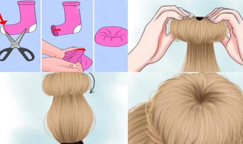 Búi tóc củ tỏi bằng tất sạch tạo độ phồng hoàn hảo