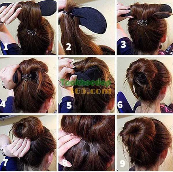 Các bước chi tiết để tạo kiểu búi củ tỏi cho tóc dài bằng phụ kiện kẹp tóc tạo hình