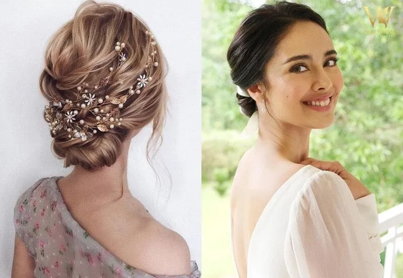 Tóc tết bối giả cho cô dâu tóc ngắn