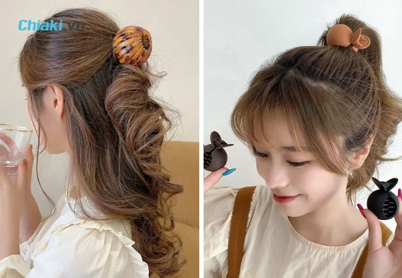 Sử dụng kẹp càng cua tròn để tạo búi tóc củ tỏi nửa đầu