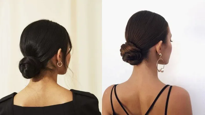 Kiểu búi tóc củ tỏi thấp sang trọng kết hợp trang phục dạ hội