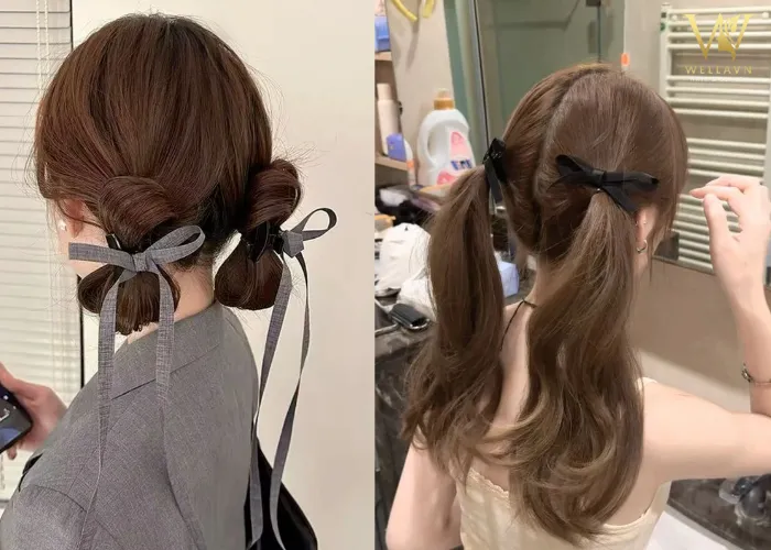 Hình ảnh kiểu búi tóc cao hai bên, tạo sự năng động và tinh nghịch cho các nữ sinh