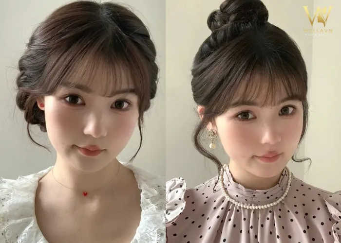 Hình ảnh cận cảnh các loại phụ kiện và dụng cụ dùng khi búi tóc, thể hiện sự chăm sóc tóc đúng cách