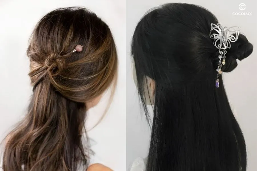 Búi nửa đầu nữ tính, vừa xinh xắn vừa tinh tế