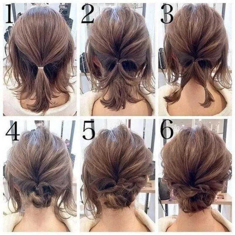 Người mẫu búi tóc ngắn ngang vai kiểu Chignon thấp sang trọng, phù hợp cho tiệc tối
