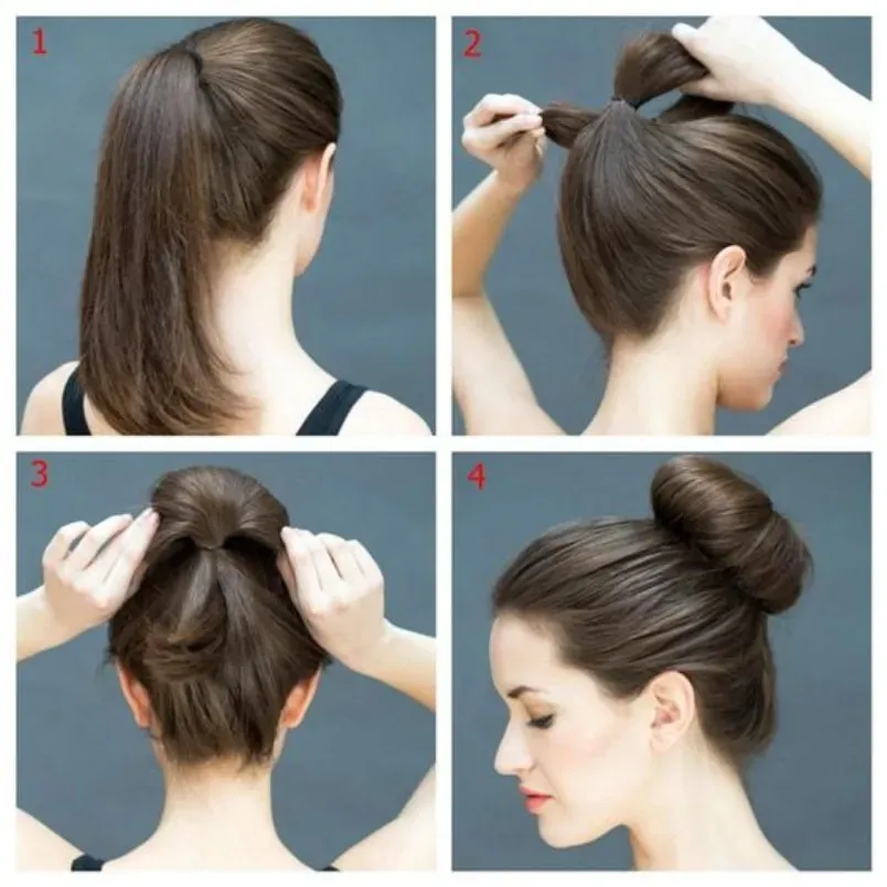 Kiểu búi tóc củ tỏi (Messy Bun) cho tóc ngắn ngang vai, mang lại vẻ ngoài phóng khoáng