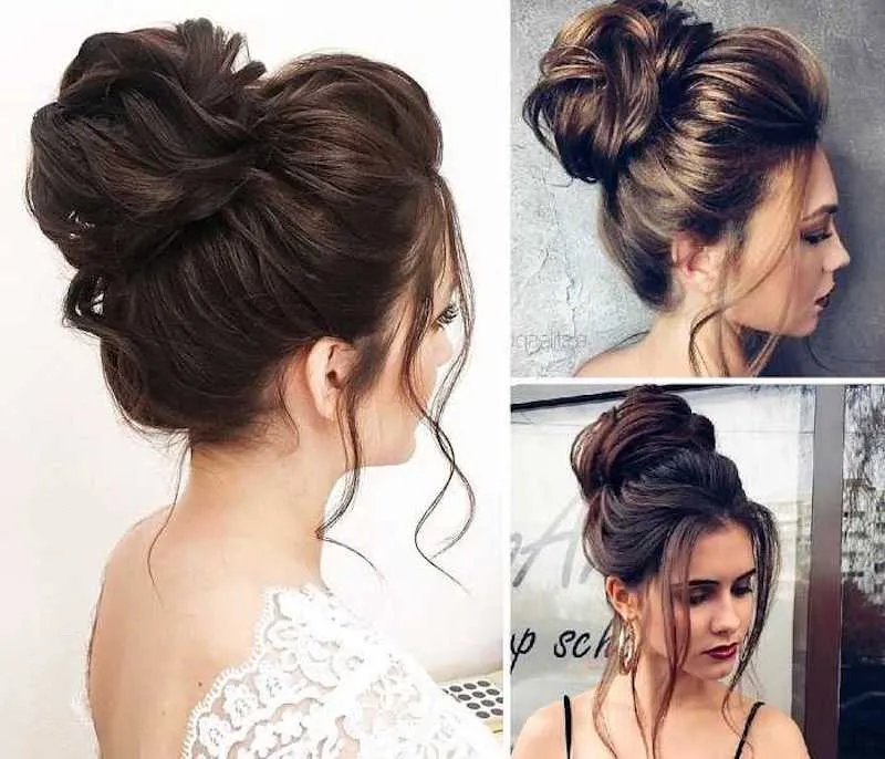 Hình ảnh một cô gái có mái tóc búi cao đơn giản, lỏng và hơi rối, tạo vẻ ngoài nhẹ nhàng, tự do