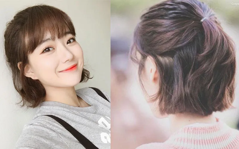 Cách buộc tóc ngắn nửa đầu kiểu búi củ tỏi đơn giản