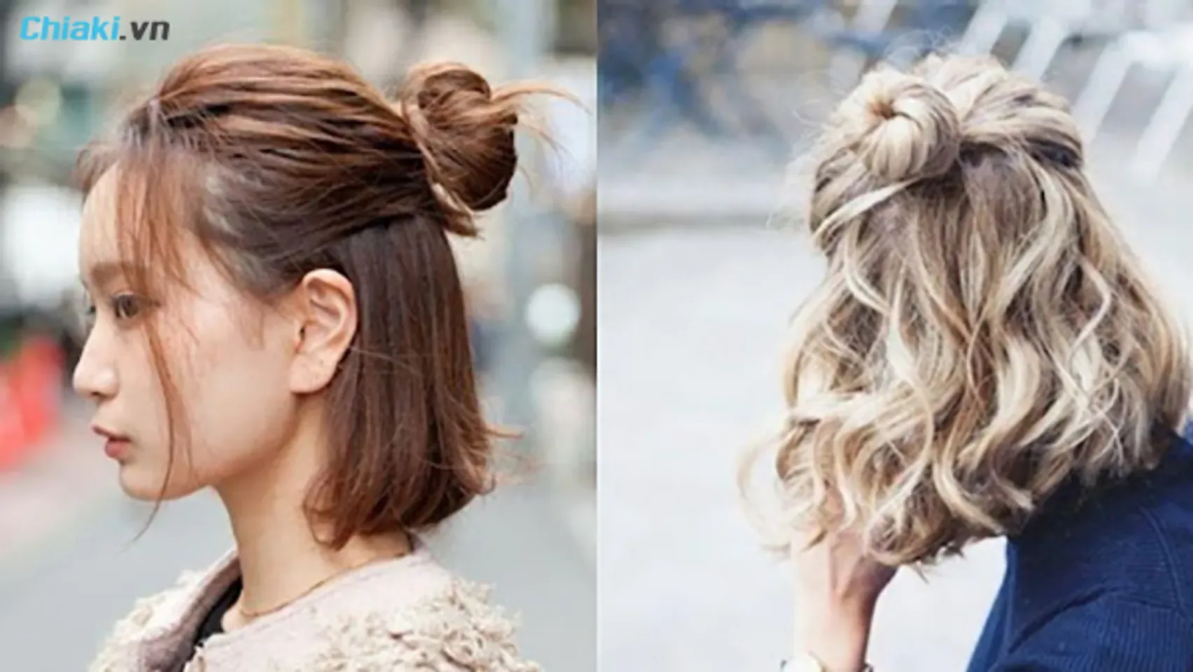 Cách cột tóc ngắn đẹp đi học kiểu củ tỏi nửa đầu