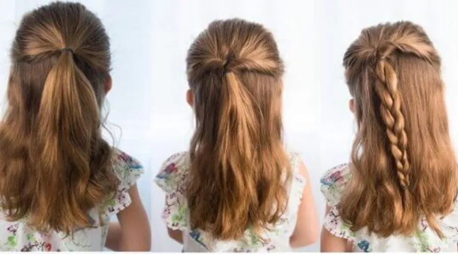Buộc tóc nửa đầu kết hợp phụ kiện tạo nên cách buộc tóc đẹp cho be thanh lịch