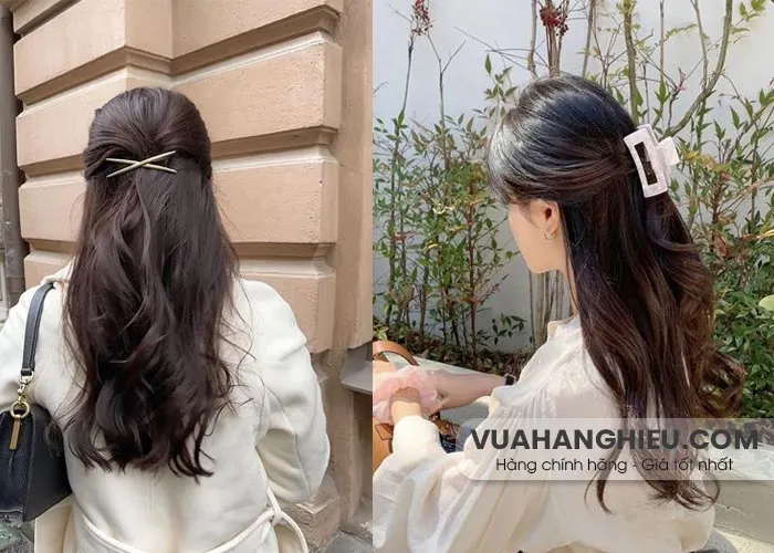 Cô gái với mái tóc buộc nửa đầu duyên dáng, lọn tóc mái lơi nhẹ nhàng