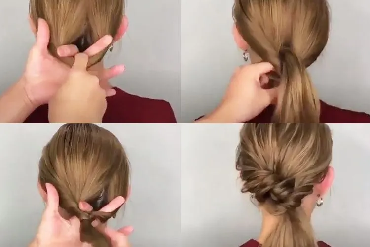 Một kiểu buộc tóc đuôi ngựa thấp có điểm nhấn xoắn lọn tạo sự trang nhã