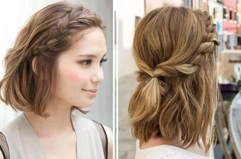 Tóc ngắn tết lệch một bên mái