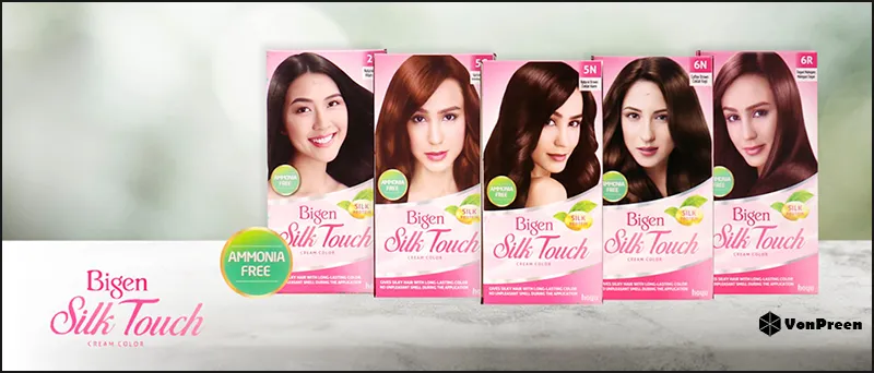Mái tóc mềm mượt sau khi nhuộm bằng Bigen Silk Touch Cream Color, nhấn mạnh cách dùng thuốc nhuộm tóc bigen an toàn.