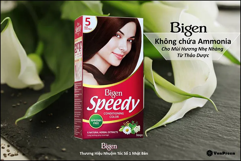 Bộ sản phẩm Bigen Speedy Color Cream minh họa các bước trong cách dùng thuốc nhuộm tóc bigen.