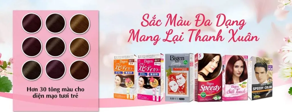 Các sản phẩm thuốc nhuộm Bigen chất lượng cao đến từ Nhật Bản, minh họa cách dùng thuốc nhuộm tóc bigen.