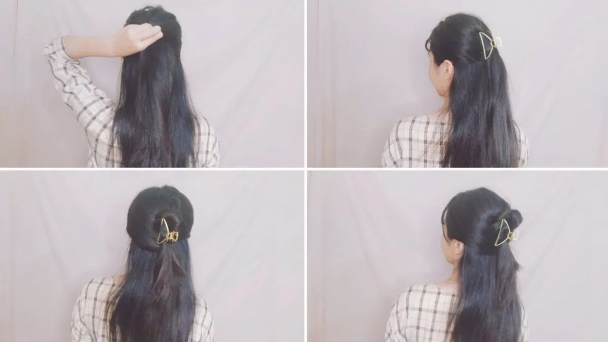 Búi nửa đầu bằng kẹp càng cua cho tóc layer, giúp tóc gọn gàng mà vẫn giữ được độ bay bổng.