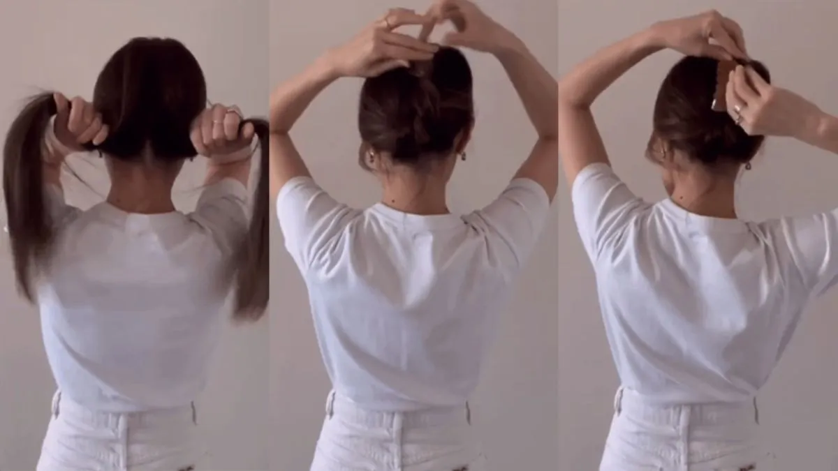 Kiểu búi tóc bằng kẹp càng cua thắt nút đơn giản và chắc chắn cho tóc dày.