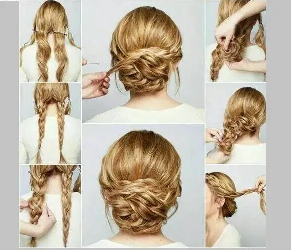 Hướng dẫn 7 bước chi tiết để tạo kiểu tóc búi thấp từ các bím tóc tết rối, thể hiện sự khéo léo trong tạo hình