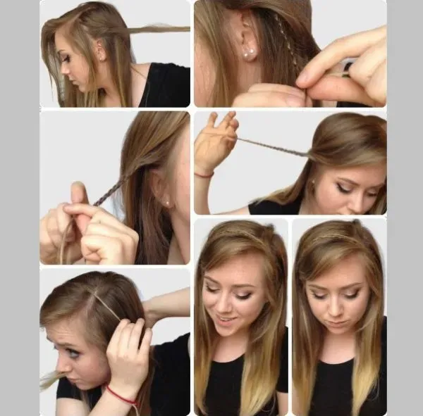 Hình ảnh một cô gái đang tạo kiểu tóc bằng cách quấn bím tóc quanh đầu như một chiếc bờm, tạo nên vẻ độc đáo