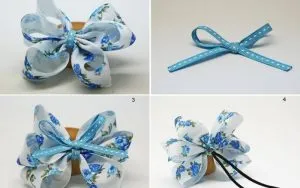 Tạo hình bông hoa từ những sợi ruy băng làm thành nơ kẹp tóc