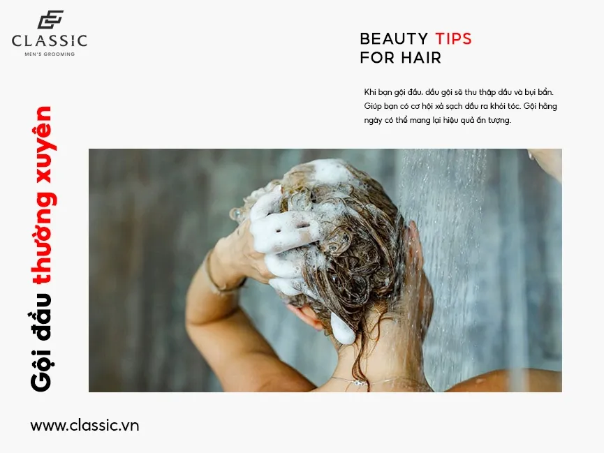 Kỹ thuật gội đầu và massage nhẹ nhàng giúp làm sạch bã nhờn và tạo độ phồng cho tóc