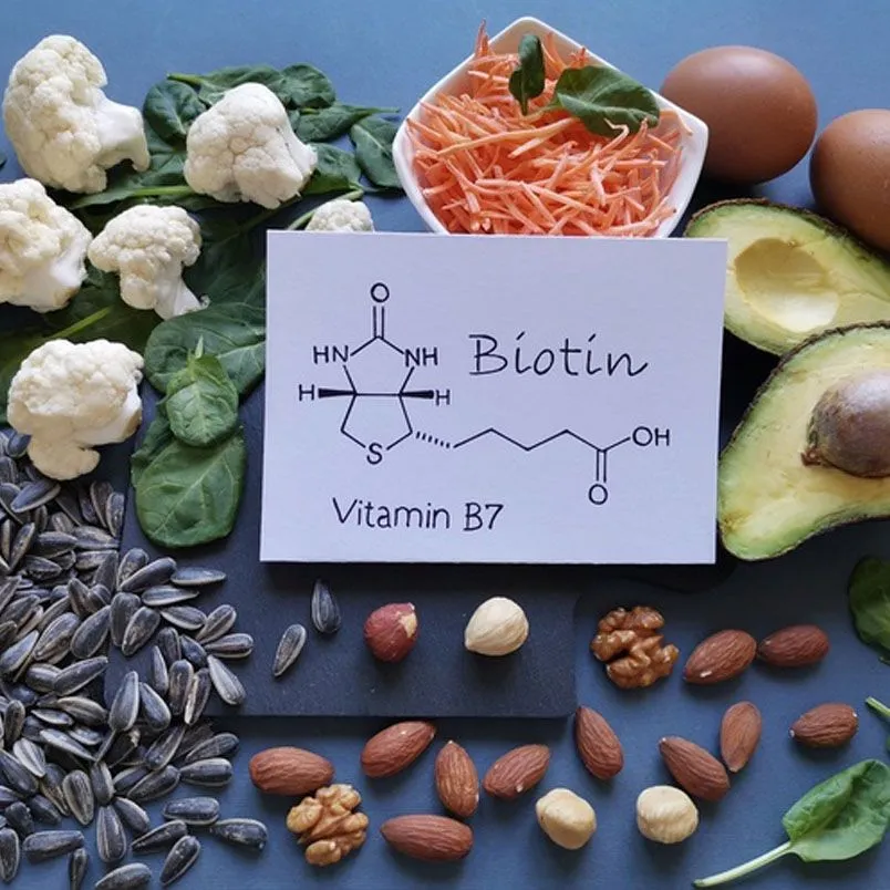 Một viên kẽm và một viên Biotin đặt cạnh nhau, biểu tượng cho việc bổ sung dinh dưỡng