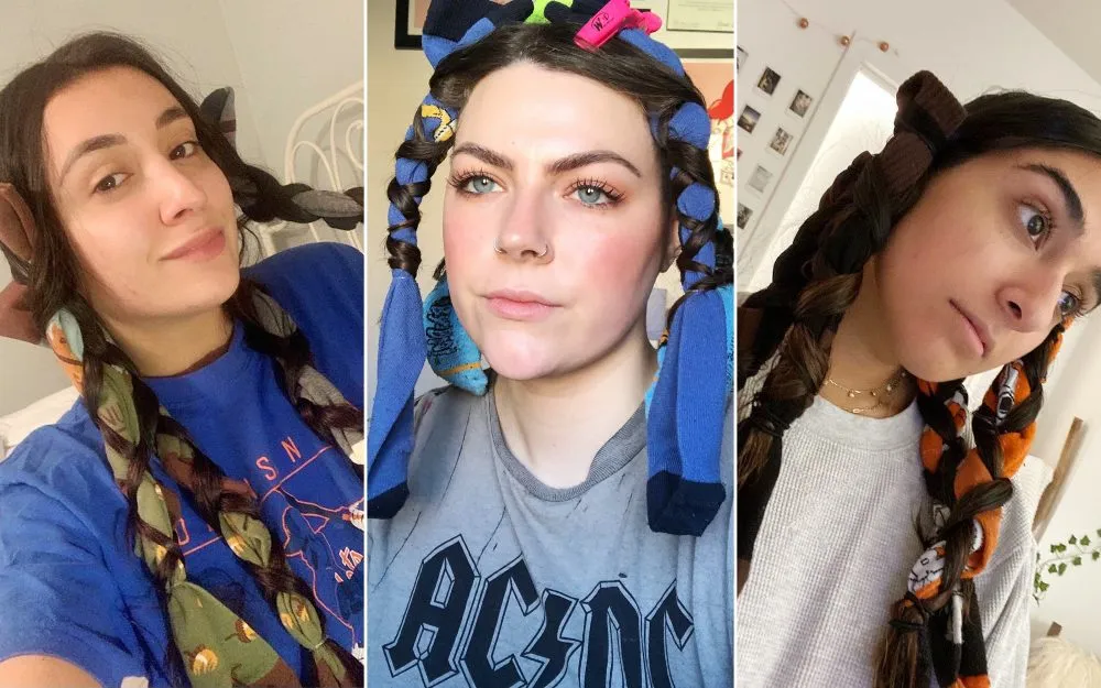 Tạo lọn tóc xoăn đều đẹp bằng cách cuộn tóc với tất dày